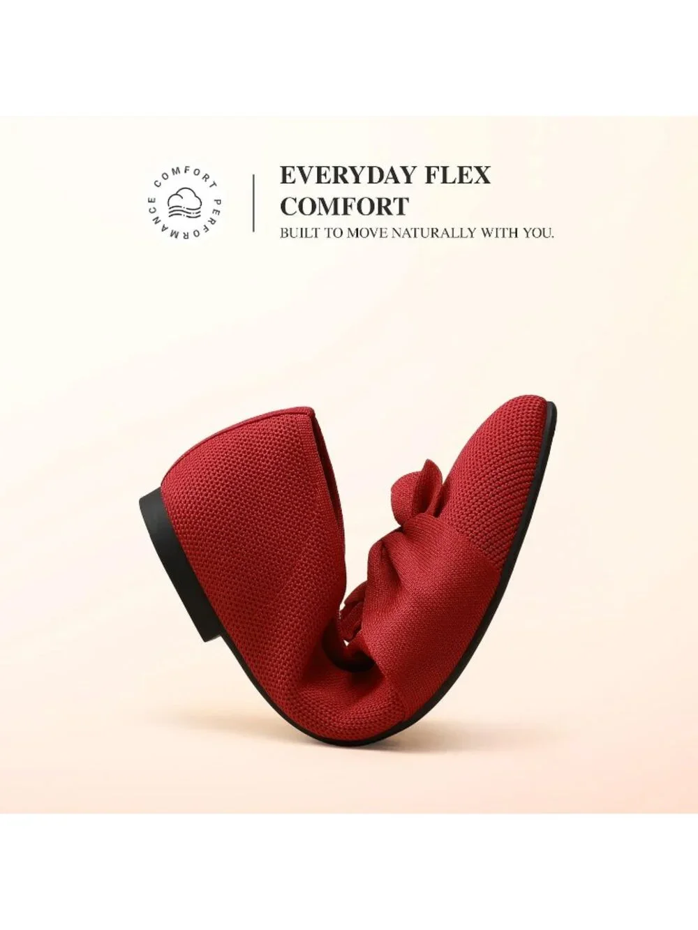 Women's Red Foldable Bow Pointed Toe Ballet Flats Knit Cushioned Comfort Shoes